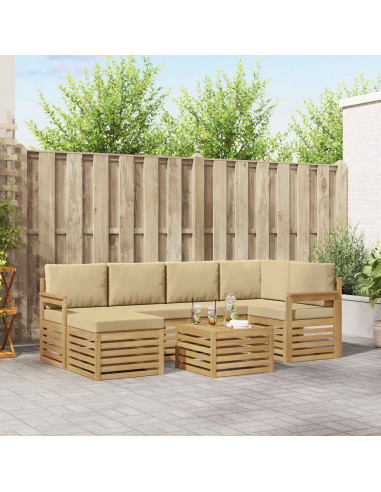 Set di divani da esterno 7 pcs Bianco e Beige 59 x 59 x 37 cm