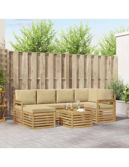 Set di divani da esterno 7 pcs Bianco e Beige 59 x 59 x 37 cm