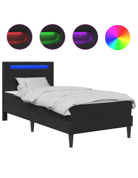 Struttura del letto con strisce LED Nero 90 x 190 cm Similpelle