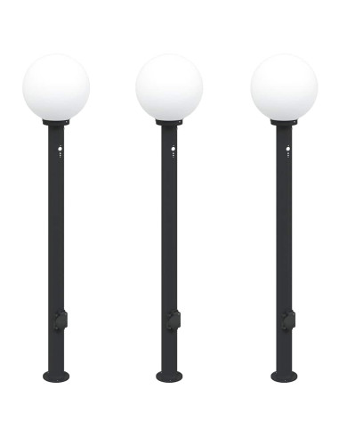 Lampioni a paletto con sensore e presa 3 pz 120 cm neri IP44