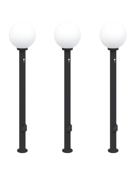 Lampioni a paletto con sensore e presa 3 pz 120 cm neri IP44