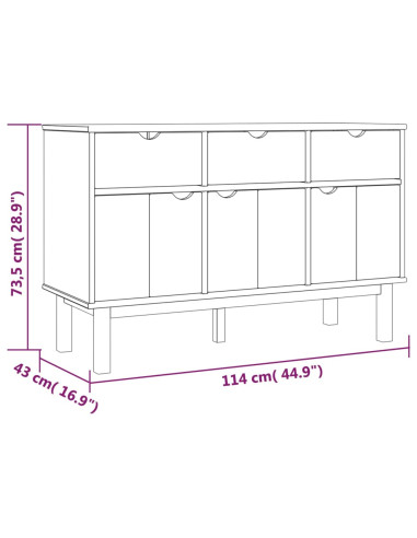 Credenza OTTA Marrone e Bianco 114x43x73,5 cm in Legno di Pino