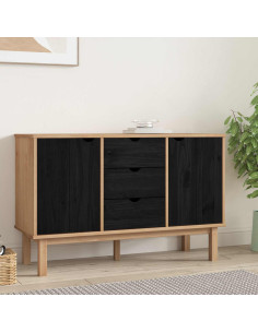 Credenza OTTA Nero 113,5 x 43 x 73 cm Legno Massello di Pino