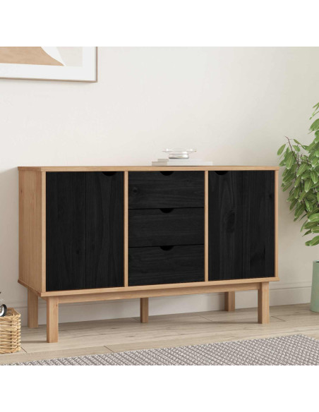 Credenza OTTA Nero 113,5 x 43 x 73 cm Legno Massello di Pino