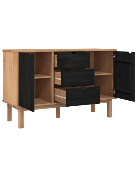 Credenza OTTA Nero 113,5 x 43 x 73 cm Legno Massello di Pino