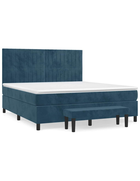 Giroletto a Molle con Materasso Blu Scuro 160x200 cm in Velluto