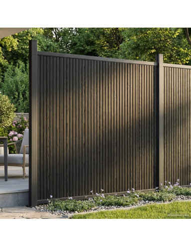 Pannello di Recinzione WPC e Alluminio Nero