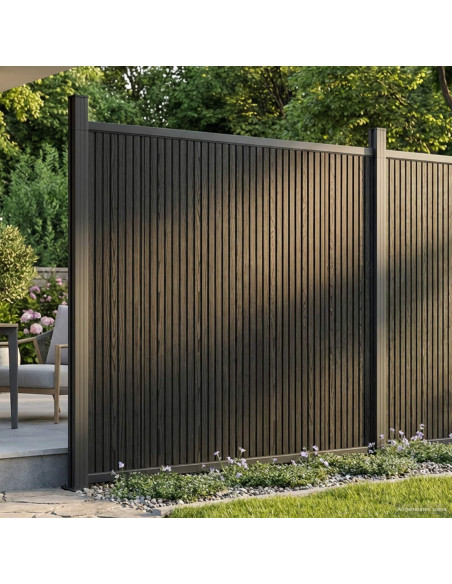 Pannello di Recinzione WPC e Alluminio Nero