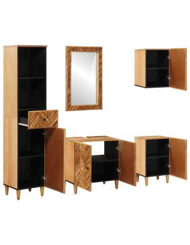 Set di Armadi da Bagno con porta 5 pcs Legno di mango massello
