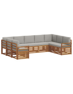 Set divani con cuscino 9 pcs Grigio Naturale e Chiaro 2