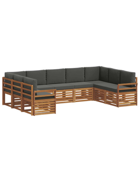 Set divani 9 pcs Naturale e Antracite Legno di Acacia Massello