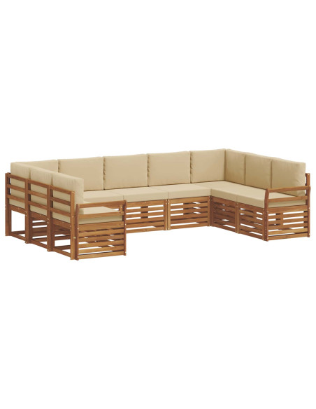 Set divani 9 pcs Naturale e Beige Legno di Acacia Massello