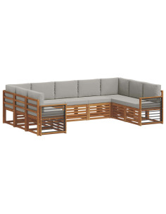 Set divani con cuscino 9 pcs Grigio Naturale e Chiaro 2