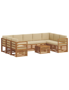 Set divani 10 pcs Naturale e Beige Legno di Acacia Massello 2