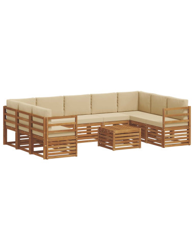 Set divani 10 pcs Naturale e Beige Legno di Acacia Massello