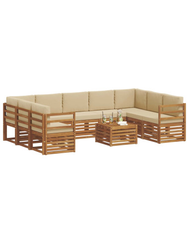 Set divani 10 pcs Naturale e Beige Legno di Acacia Massello