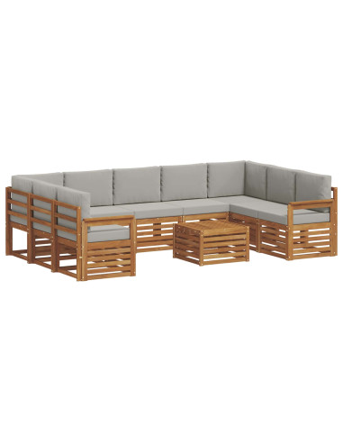 Set divani con cuscino 10 pcs Grigio Naturale e Chiaro