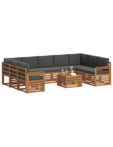Set divani 10 pcs Naturale e Antracite Legno di Acacia Massello