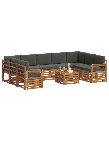 Set divani 10 pcs Naturale e Antracite Legno di Acacia Massello