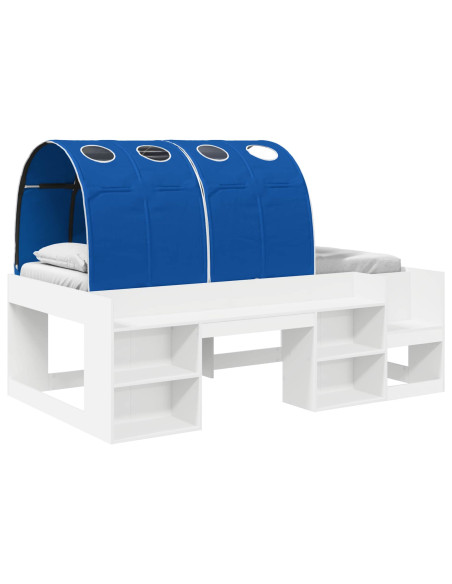 Letto con Tunnel 3 pcs Bianco e Blu Legno multistrato