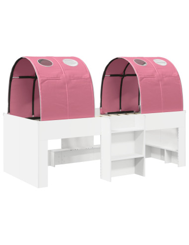 Letto con Tunnel 4 pcs Bianco e Rosa Legno ingegnerizzato