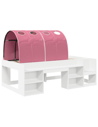 Letto con Tunnel 3 pcs Bianco e Rosa Legno multistrato