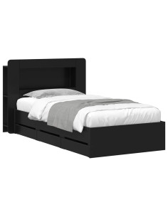 Telaio del letto con storage con testiera Nero 75 x 190 cm