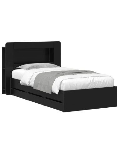 Telaio del letto con storage con testiera Nero 75 x 190 cm