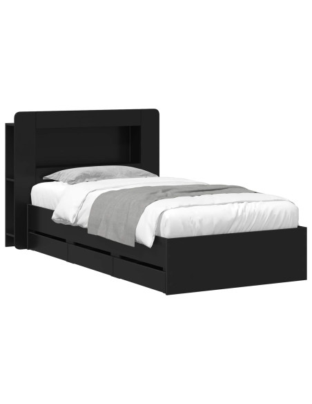 Telaio del letto con storage con testiera Nero 75 x 190 cm