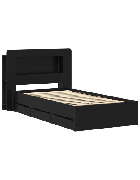 Telaio del letto con storage con testiera Nero 75 x 190 cm