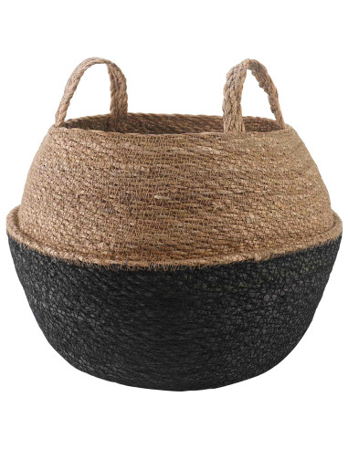 Vaso da fiori con manici Nero Ø 45 x 36 cm 100% Erba marina