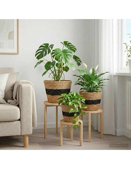 Cesti per piante in erba marina 3 pcs Naturale e Nero