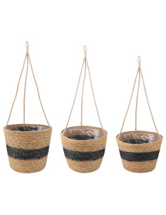 Cesti per piante in erba marina 3 pcs Naturale e Nero