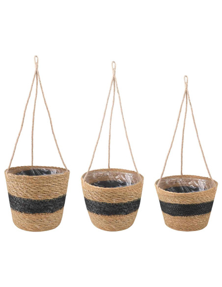 Cesti per piante in erba marina 3 pcs Naturale e Nero