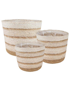 Cesti per piante in erba marina 3 pcs Naturale, Bianco e Beige