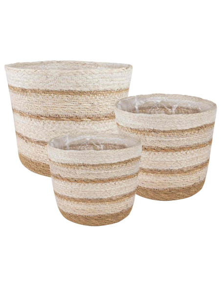 Cesti per piante in erba marina 3 pcs Naturale, Bianco e Beige