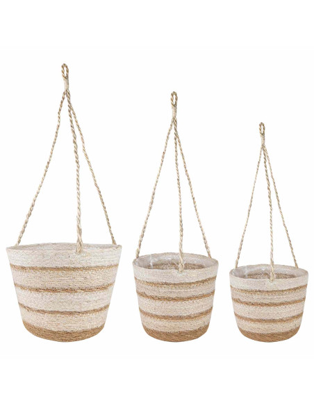 Cesti per piante in erba marina 3 pcs Naturale, Bianco e Beige