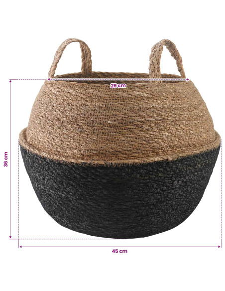Vaso da fiori con manici Nero Ø 45 x 36 cm 100% Erba marina