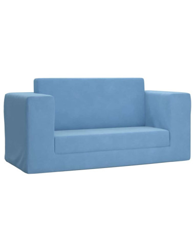 Divano Letto per Bambini a 2 Posti Blu in Morbido Peluche