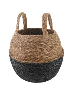 Vaso da fiori con manici Nero Ø 22 x 20 cm 100% Erba marina