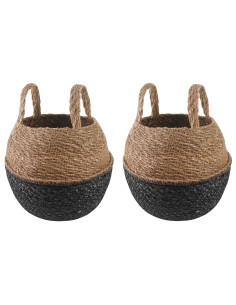 Vaso da fiori con manici 2 pcs Nero Ø 22 x 20 cm