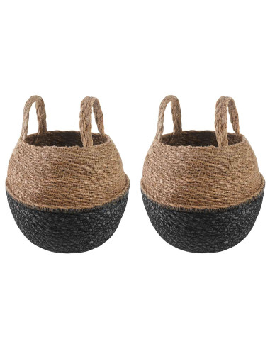 Vaso da fiori con manici 2 pcs Nero Ø 22 x 20 cm