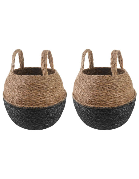 Vaso da fiori con manici 2 pcs Nero Ø 22 x 20 cm