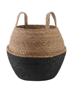 Vaso da fiori con manici Nero Ø 32 x 32 cm 100% Erba marina
