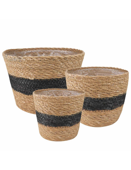 Cesti per piante in erba marina 3 pcs Naturale e Nero