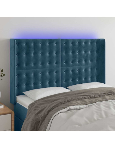 Testiera a LED Blu Scuro 147x16x118/128 cm in Velluto