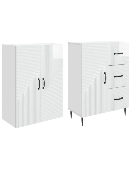 Set di armadi 2 pcs Bianco Lucido 66 x 34,5 x 89,5 cm