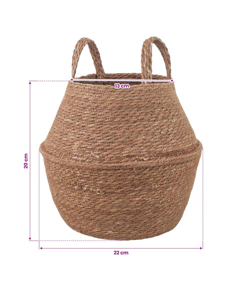 Vaso da fiori con manici Naturale Ø 22 x 20 cm 100% Erba marina