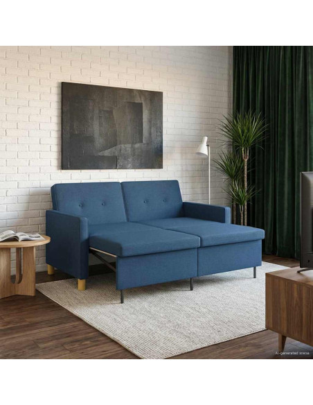 Divano Letto Estraibile Blu Tessuto