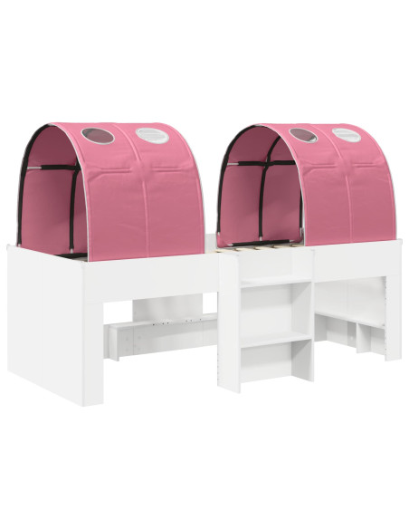 Letto Alto per Bambini con Tunnel Bianco e Rosa